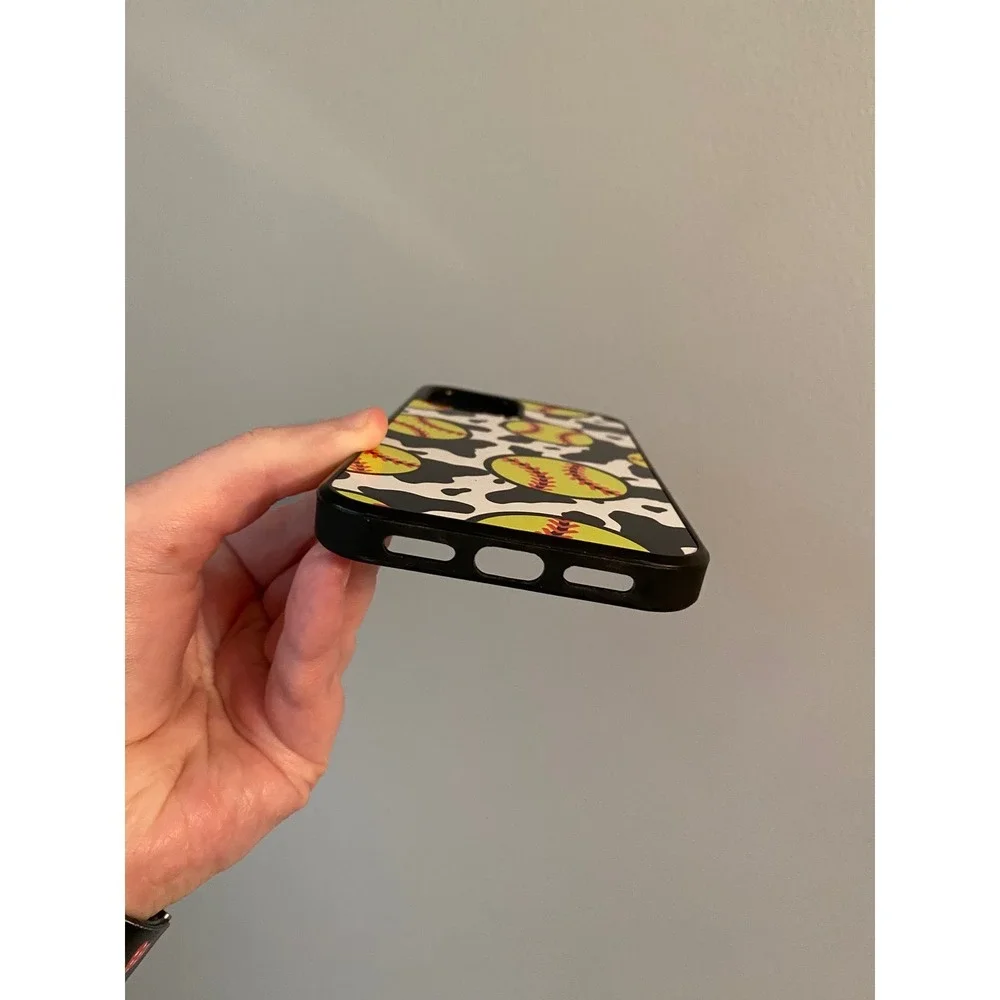 Softball Cow Print Phone Case iPhone 12 / 12 Pro Black Yellow Western Sporty